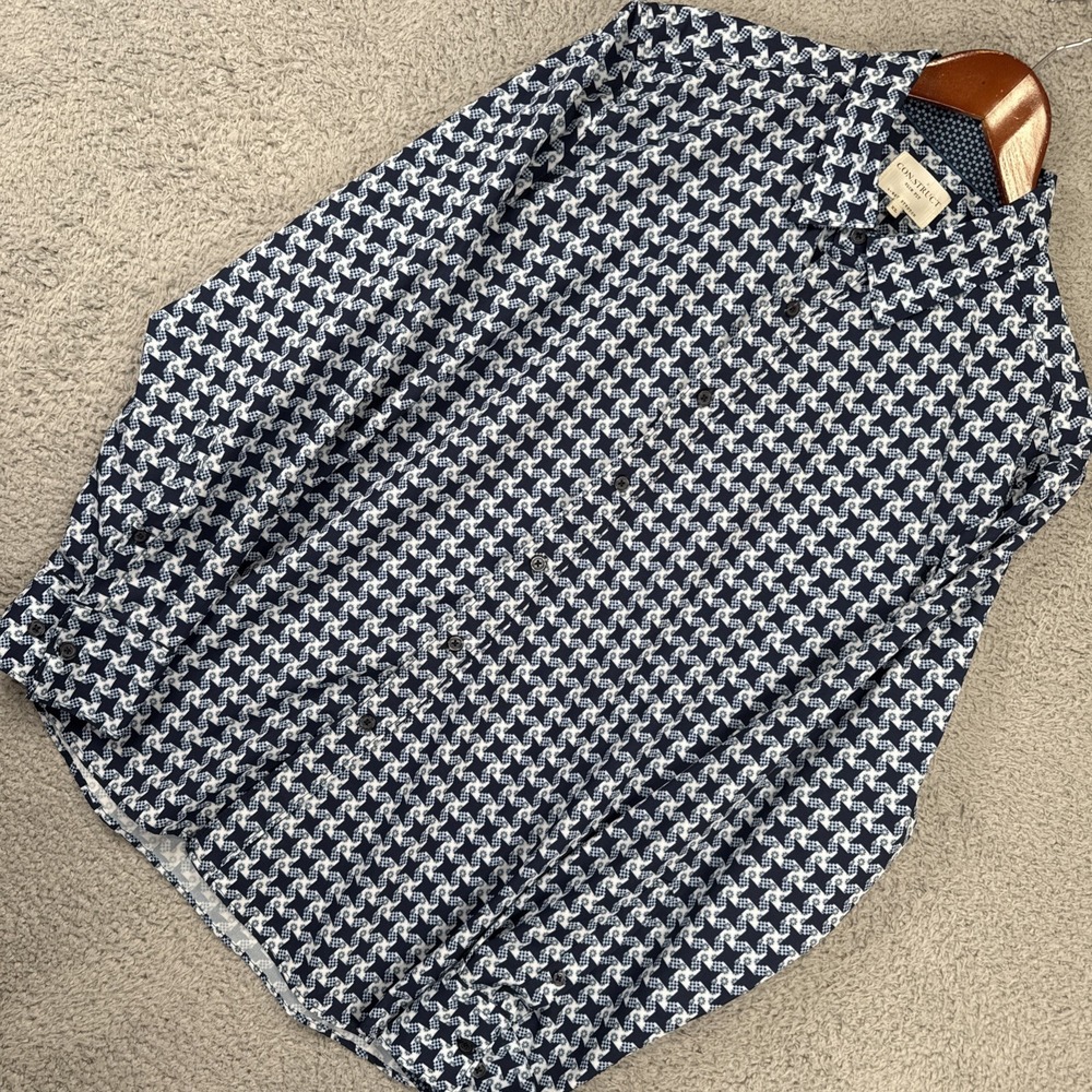 Con.Struct Shirt‎ Mens XL Slim Fit 4 Way Stretch Blue Geometric